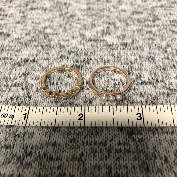 Gold Plated Pearl & Cubic Zirconia Rings Set of 2 - Picture 7 of 7